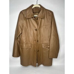 Centigrade Leather Jacket Soft Tan Camel Medium 4 Button Zipper Lined Womens‎